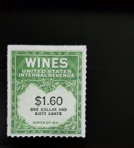 1942 $1.60 U.S. Internal Revenue Cordial & Wine, Green Scott RE149 Mint F/VF NH