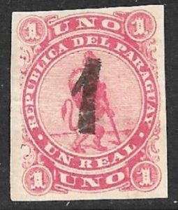 PARAGUAY 1884 1c on 1r Rose Lion Imperf Sc 19 MNG