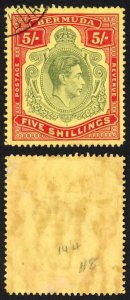 Bermuda SG118b KGVI 5/- Pale Green and Red/yellow Line Perf 14.25 (Ref 62)