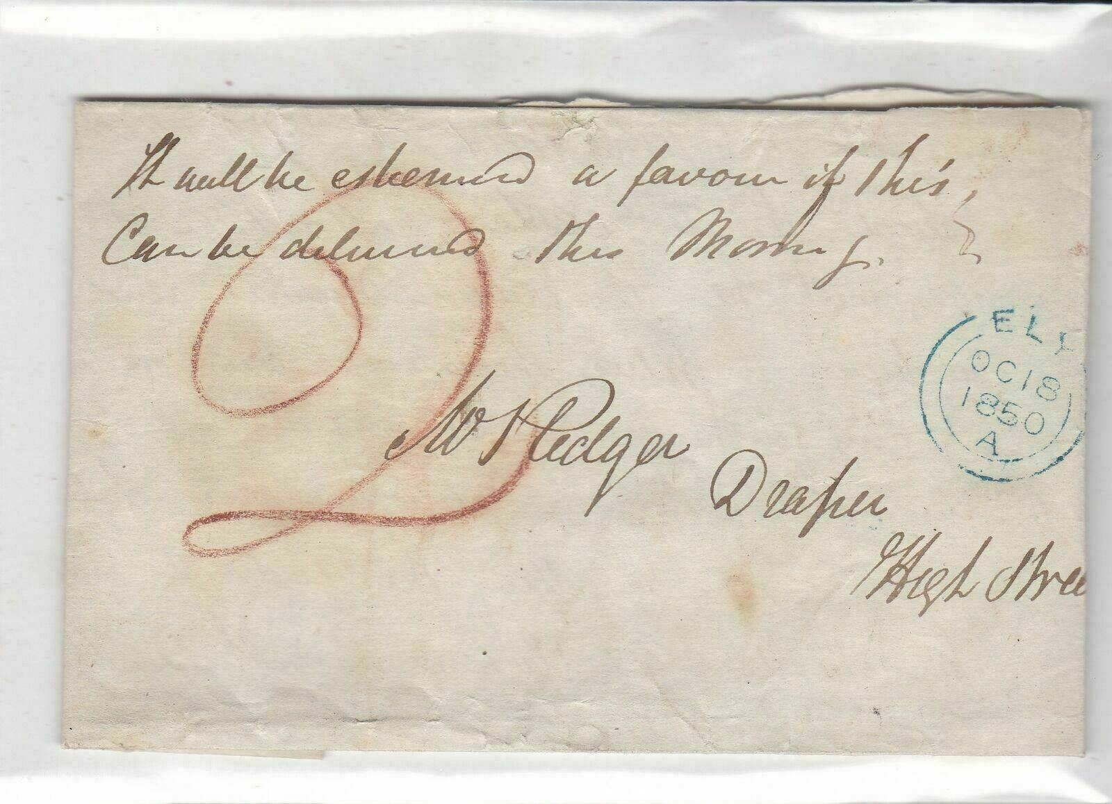 England 1850 Thetford Cancel Torn & Folded Stamp Letter to Ely Ref