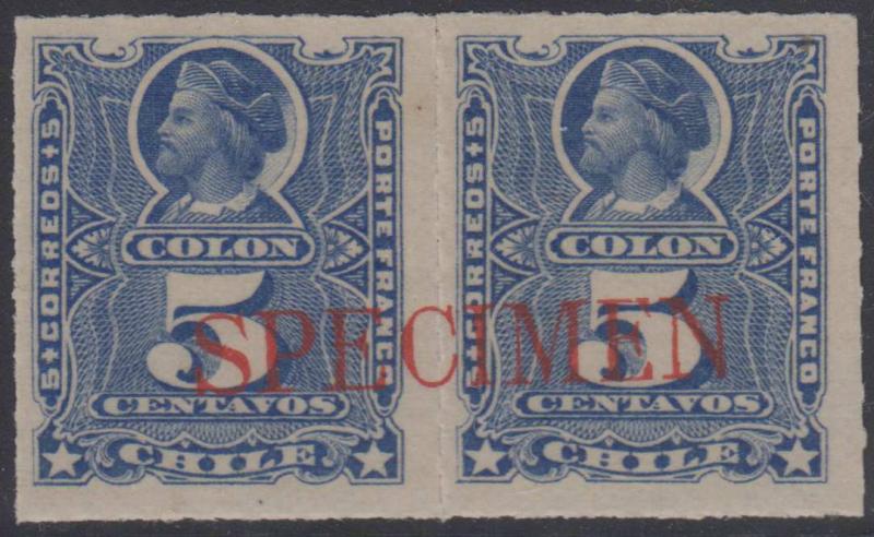 CHILE 1878-99 COLUMBUS Sc 28 PAIR LARGE RED SPECIMEN OVPT HINGED MINT 