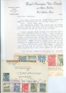 Norway 261-266 Norwegian wartime sip mail - rare, see copy of consular letter explaining proper use of these stamps. The cover r