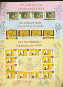 GHANA - Scott  308-310 - VF MNH sheets - Boy Scouts - 1967 - four scans