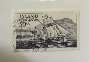 Iceland 1987 Scott 637 used -  50k,  Ship, Olafsvik station 300th anniv.