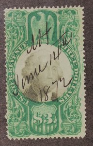 Scott R147  $3.00 Revenue No Cut Cancel Nice Stamp SCV $110.00 