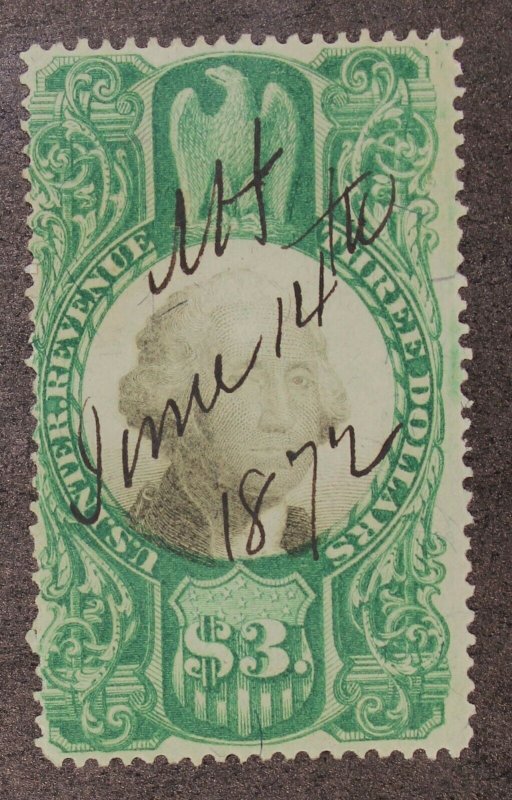 Scott R147  $3.00 Revenue No Cut Cancel Nice Stamp SCV $110.00 