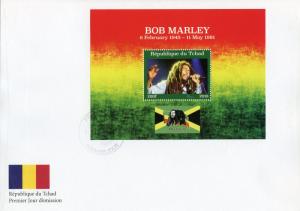 Chad 2018 FDC Bob Marley Reggae Music 1v M/S Cover Flags Famous People Stamps