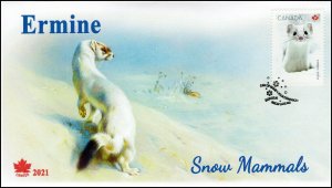 CA21-020, 2021, Snow Mammals, First Day of Issue, Pictorial Postmark, Ermine