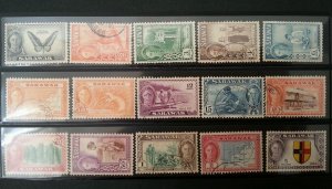 Sarawak 1950 KG. VI (Definitive series Used complete 16v) w/o 8c