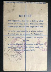 1914 Trinidad & Tobago Registered Letter Stationery Cover To Palmyra Pa USA