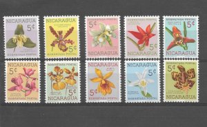 NICARAGUA YEAR 1962 ORCHIDS FLOWERS COMPLET SET SCOTT RA66/75 MINT NH