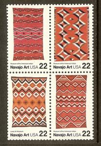 Scott #2238a, 22c Navajo Art, Block of 4, MNH