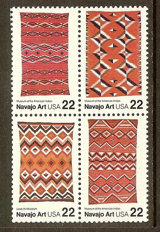 Scott #2238a, 22c Navajo Art, Block of 4, MNH