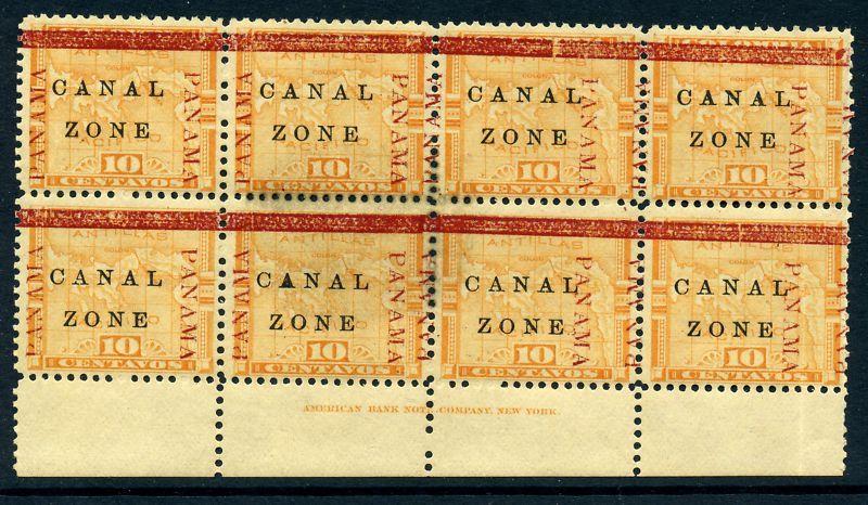 Canal Zone Scott #13 Overprint Mint Block of 8 (Stock #CZ13-31)