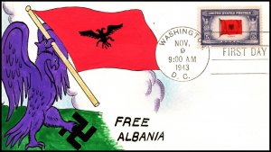 Scott 918 - 5 Cents Albania Mae Wiegand Hand Painted FDC Planty 918-79a