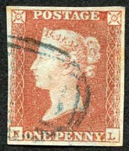 1841 Penny Red (EL) Plate 96 Blue Cancel Cat from 250 Pounds