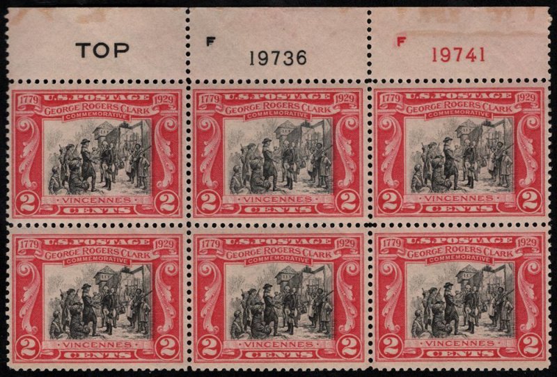 MALACK 651 VF/XF OG NH, Plate Block of 6, top, post ..MORE.. pb4584