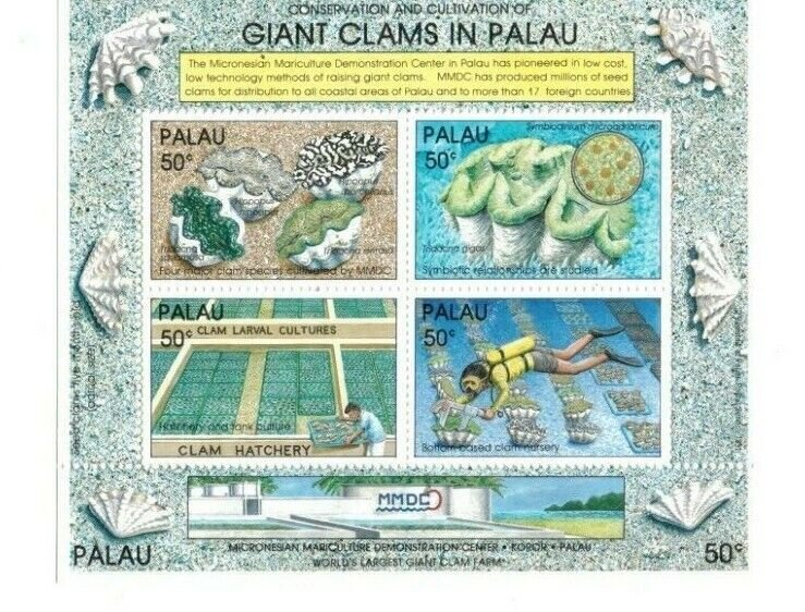 Palau - 1991 - Giant Clams - Sheet of Four - MNH