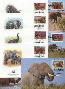 Uganda 8 FDC/cards WWF/Elephants 1983