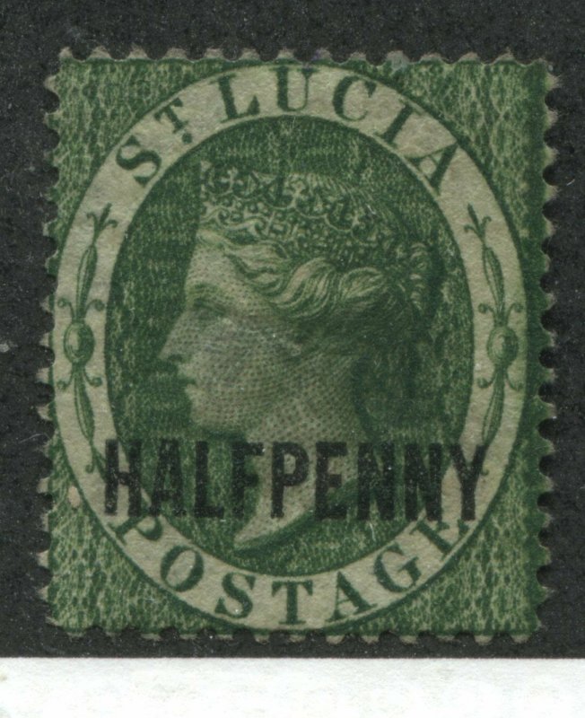 St. Lucia QV 1881 overprinted Halfpenny mint no gum thin