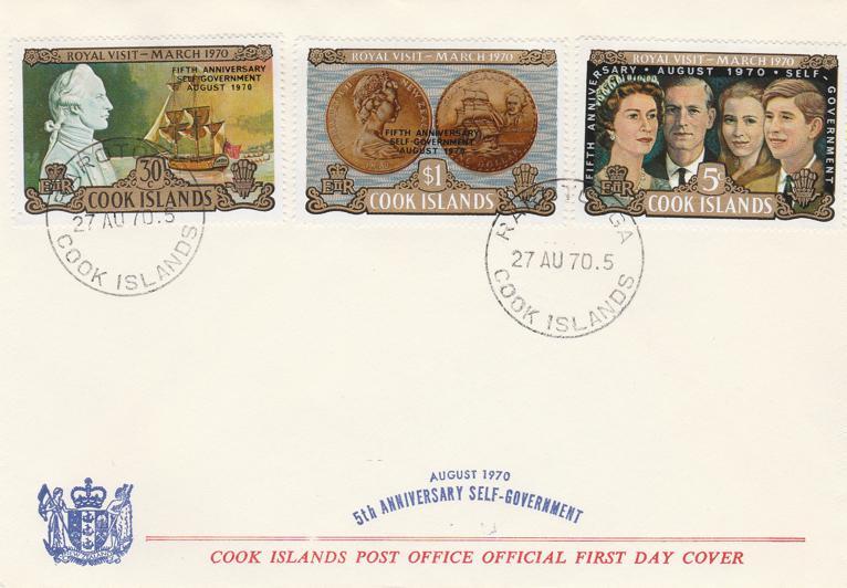 Cook Islands #287-9  - 5th Anniversary of Self Government - 1970 FDC