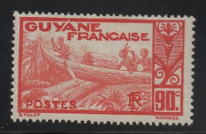 French Guiana Scott 131  MH* shooting rapids in canoe stamp