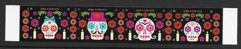 USA 5643c,5640a-5643a Mint (NH) Day of the Dead Strip of 4 IMPERF Forever Stamps