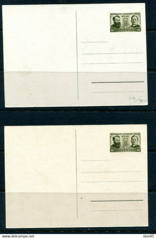 Slovakia  1941 2  Unused Postal stationary cards Daxner&Moyses Memorandum Exhibi