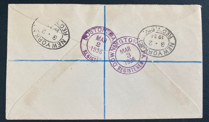 1936 St Kitts & Nevis Registered cover to Usa King George V Silver Jubilee Stamp