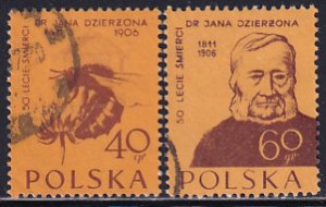 Poland 1956 Sc 744-5 Father Jan Dzierzon Bee Clover Beehive Inventor Stamp Used