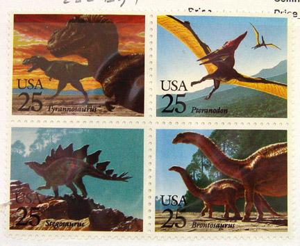 S47 US 2425a Prehistoric Animals 25c blk of 4 MNH cv $3.00