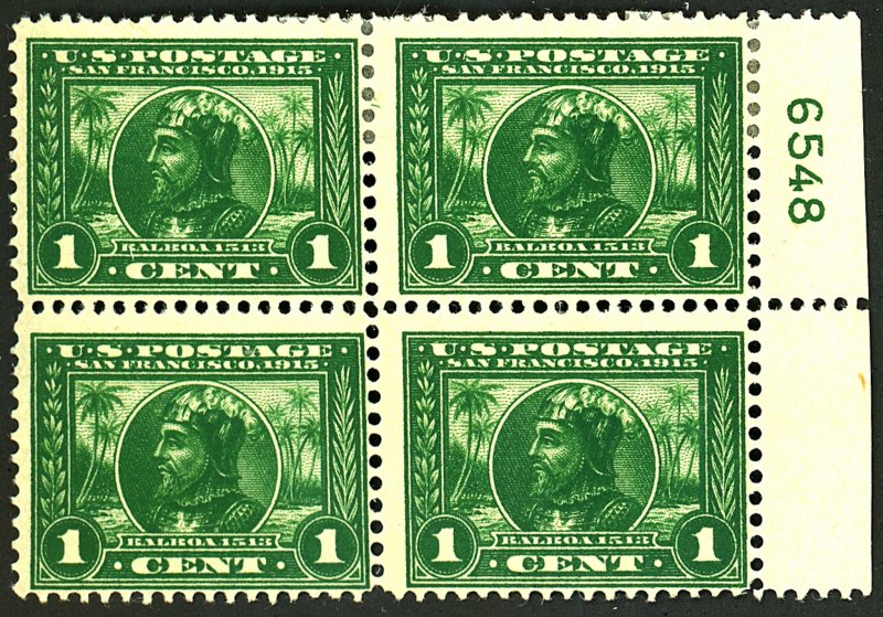 U.S. #397 MINT PL# BLOCK OF 4 OG HR