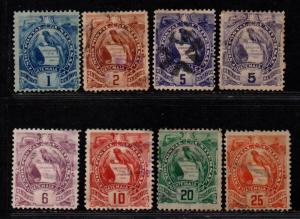 $Guatemala Sc#43-50 used, F-VF, complete set, 43 mint, Cv. $38.50