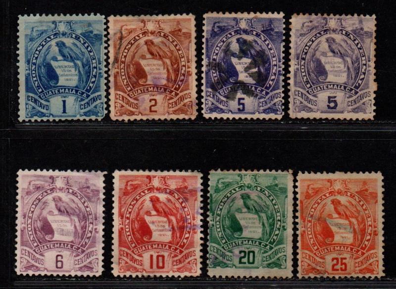 $Guatemala Sc#43-50 used, F-VF, complete set, 43 mint, Cv. $38.50