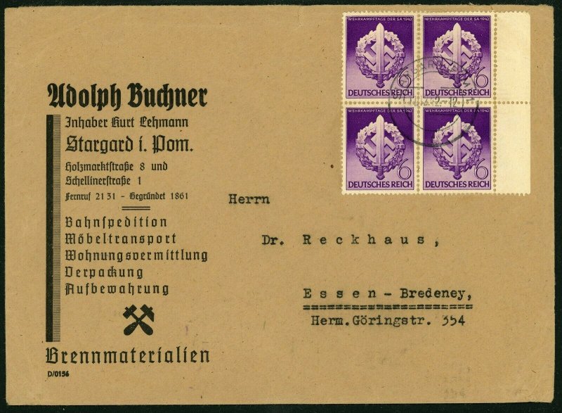 Occupied POLAND to GERMANY Commercial Cover #528 Stamp Postage 1942 STARGARD