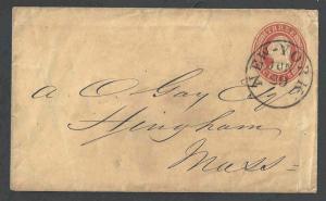 1853 U4 Used Entire 3c Red On Buff Die 2 UPSS #6 New York Cancel