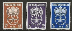Malaya (1962) - Scott # 102 - 104,   MNH