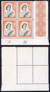 New Zealand SG733b 1/9 Plate 1A 2A Block U/M