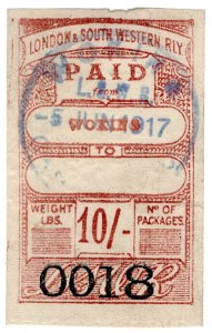 (I.B) London & South Western Railway : Paid Parcel 10/- (Woking)