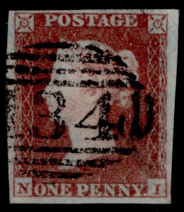 GB QV SG10, 1d DEEP red-brown PLATE 93, FINE USED. Cat £50. NI