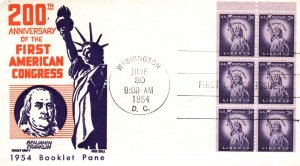 200th ANNIVERSARY OF THE 1st AMERICAN CONGRESS 3c LIBERTY PANE OF 6 KEN BOLL FDC