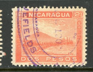 Nicaragua 1900 Momotombo 2 Peso Salmon Scott # 132 VFU W322 ⭐☀⭐☀⭐