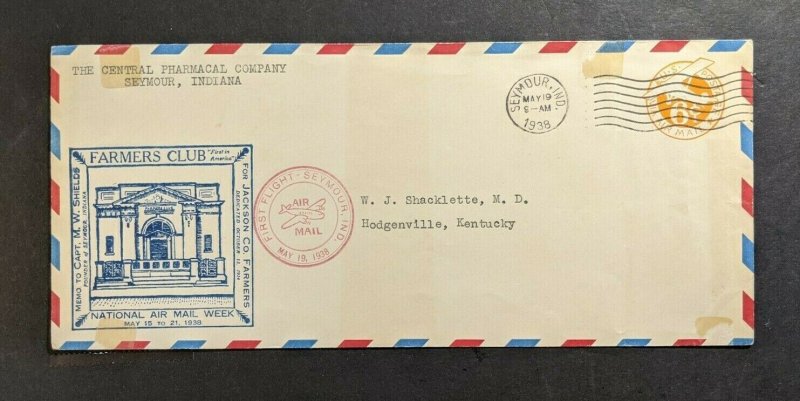 1938 Seymour Indiana National Airmail Week Airmail Cover to Hodgenville KY