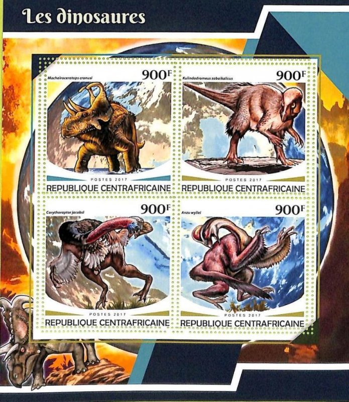 A7305 - CENTRAL AFRICAN - MISPERF ERROR Stamp Sheet - 2017 - PREHISTORIC DINOSAUR-