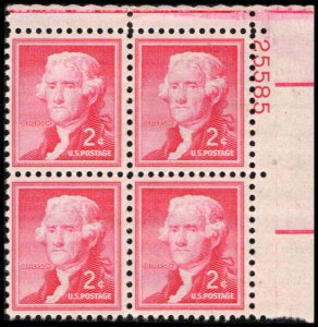 US #1033 JEFFERSON MNH UR PLATE BLOCK #25585