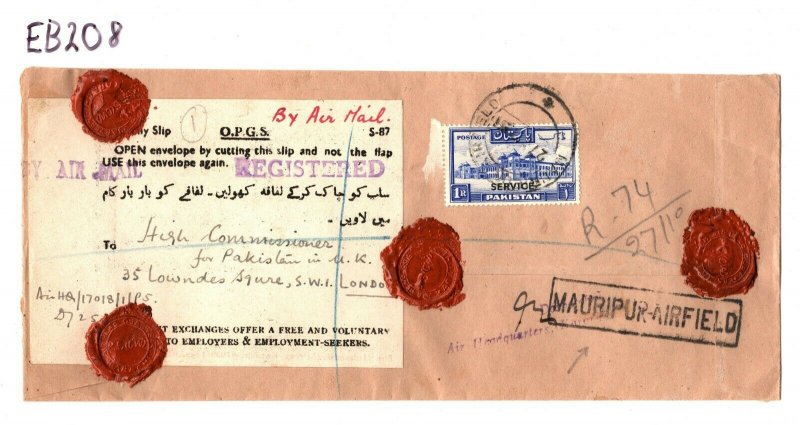 PAKISTAN Service Overprints Cover *Mauripur-Airfield* Economy Label 1951 EB208