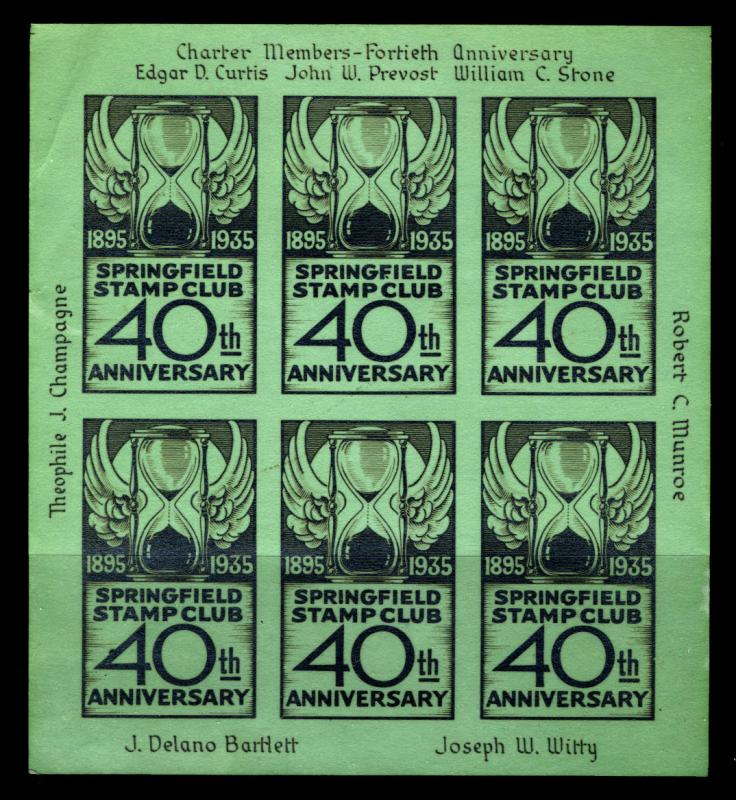 1935 Springfield Stamp Club Cinderella Sheet of 6 MNH United States