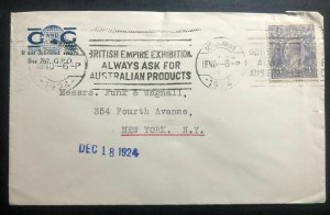 1924 Melbourne Australia Slogan Cancel Cover To New York USA Empire Exhibition