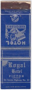 Canada Revenue 1/5¢ Excise Tax Matchbook ROYAL HOTEL Picton, Ont.