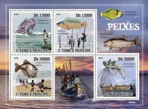 S. TOME & PRINCIPE 2009 - Fishes & Fishing 4v - YT 3042-3045, Mi 4043-4046